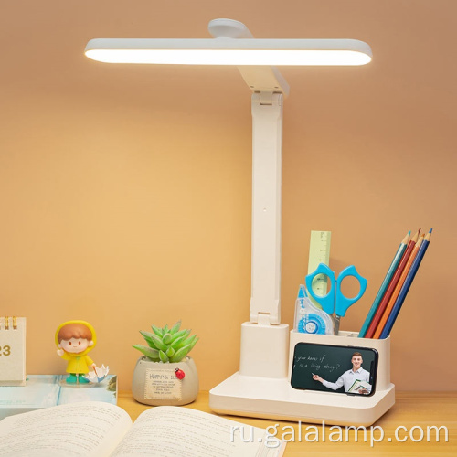 Современная настольная лампа с двойной головкой и сенсорным управлением